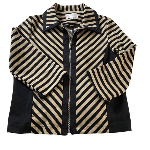 Erin London Zip Front Chevron Striped Blazer with Black Trim Sz PM Modern Chic - Picture 3 of 11